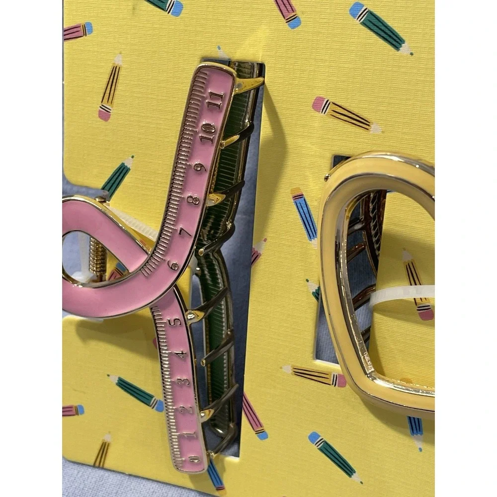NEW Set of 2 Large Teacher Themed Hair Claw Clips by Piper K - Pencil & Ruler